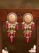 RAKTAKUSUMA- RED FLOWER -  RADIANT RED BEADS AND PEARLS WITH GOLDEN EMBELIISHED EARRINGS