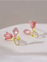 Petal Grace- Pink floral charm earrings