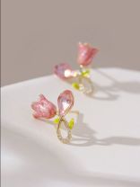 Petal Grace- Pink floral charm earrings