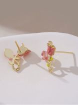 Petal Grace- Pink floral charm earrings