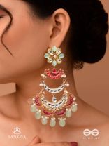 CHANDRIKA DHARA- MOONLIGHT CASCADE EXQUISITE FLORAL KUNDAN EARRINGS ADORNED WITH PEARLS AND PASTEL BEADS