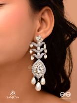 SHWETAPUSHPA– SHLOKA AMBANI INSPIRED EARRINGS WITH SILVER ACCENTS, CZ STONES AND PEARLS