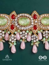PANKHURI DHARA – SUHANA KHAN INSPIRED NECKPIECE FEATURING CASCADING PINK BEADS AND SPARKLING GEMSTONES