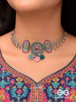 TRIBAL GRACE- ENAMELED OXIDIZED CHOKER WITH GHUNGROO'S