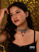 TRIBAL GRACE- ENAMELED OXIDIZED CHOKER WITH GHUNGROO'S