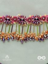 VARNAMALA ABHUSHANA - ADORNMENT OF COLORS - FLORAL MOTIFS, BEADWORK, GLASS DROPS WITH GOLDEN DETAILING CHOKER NECKPIECE