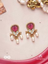 KANAKAVALLI - GOLDEN CREEPER - PEARLS, ENGRAVED STONE CUTDANA AND KUNDAN WORK EARRINGS