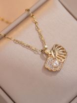 Golden Seashell - Pearl Embellished Pendant