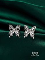HEAVENLY WINGSPAN - SILVER TONED BUTTERFLY EARRINGS 