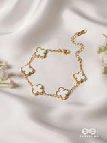 GOLDEN WHITE CLOVER - HOLOGRAPHIC STAINLESS STEEL 18K GOLD PLATED ANTI TARNISH BRACELET