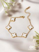 GOLDEN WHITE CLOVER - HOLOGRAPHIC STAINLESS STEEL 18K GOLD PLATED ANTI TARNISH BRACELET