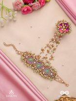 RANGOLIKA - A CANVAS OF COLORS - PEARLS, COLORFUL BEADS AND GOLDEN  HAND EMBROIDERD HATHPHOOL 