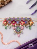 RANGOLIKA - A CANVAS OF COLORS - ENAMEL FLORALS, PEARLS AND BEADS HAND EMBROIDERD CHOKER NECKLACE