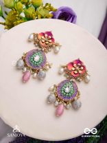 RANGOLIKA - A CANVAS OF COLORS - ENAMEL FLOWERS, BEADS AND PEARLS  HAND EMBROIDERD EARRINGS 