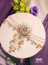 RANGVATI - FULL OF COLORS - EMBROIDERED MIRROR WORK HAIR ACCESSORY WITH MULTI-COLORED BEADS AND GOLDEN CHAINS