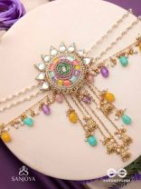 RANGVATI - FULL OF COLORS - EMBROIDERED MIRROR WORK HAIR ACCESSORY WITH MULTI-COLORED BEADS AND GOLDEN CHAINS