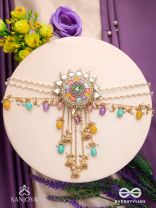 RANGVATI - FULL OF COLORS - EMBROIDERED MIRROR WORK HAIR ACCESSORY WITH MULTI-COLORED BEADS AND GOLDEN CHAINS