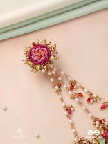 GULRATNA - JEWEL OF ROSES - HANDCRAFTED ROSE HAATHPHOOL WITH BEADED FRINGES, PEARLS AND GEM DETAILS