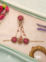 GULRATNA - JEWEL OF ROSES - HANDCRAFTED ROSE HAATHPHOOL WITH BEADED FRINGES, PEARLS AND GEM DETAILS