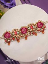 GULRATNA - JEWEL OF ROSES - HANDCRAFTED ROSE CHOKER WITH BEADED FRINGES, PEARLS AND GEM DETAILS