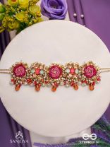 GULRATNA - JEWEL OF ROSES - HANDCRAFTED ROSE CHOKER WITH BEADED FRINGES, PEARLS AND GEM DETAILS