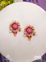 GULRATNA - JEWEL OF ROSES - HANDCRAFTED ROSE EARRINGS WITH BEADED FRINGES, PEARLS AND GEM DETAILS