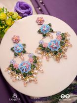 MADHUVRATA - SPRING BLOOM - DELICATE EMBROIDERED EARRINGS WITH FLORAL MOTIFS, BEADS AND PEARL DROPS