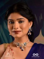 NILACHANDRIKA- MOONLIGHT OF THE BLUE SKY -HANDMADE KUNDAN SET WITH NECKLACE AND EARRINGS 