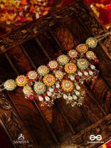 VIBHAVARI - NIGHT FULL OF SPLENDOR - MULTI-COLOR ENAMELLED KUNDAN NECKLACE WITH PEARLS AND BEADS