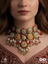 VIBHAVARI - NIGHT FULL OF SPLENDOR - MULTI-COLOR ENAMELLED KUNDAN NECKLACE WITH PEARLS AND BEADS