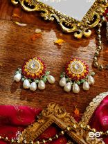 VIBHAVARI - NIGHT FULL OF SPLENDOR - MULTI-COLOR ENAMELLED KUNDAN EARRINGS WITH PEARLS AND BEADS