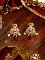 DIVYANJALI - DIVINE OFFERING-  KUNDAN, PEARLS, AND RED STONES HANDMADE EARRINGS