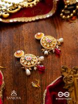 DIVYANJALI - DIVINE OFFERING-  KUNDAN, PEARLS, AND RED STONES HANDMADE EARRINGS