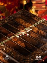 SUNDARIKA - BEAUTIFUL ONE - INTRICATE KUNDAN NECKLACE WITH ENAMEL WORK AND PEARL DROPS