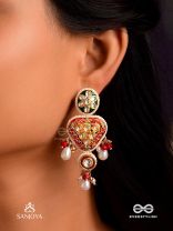 SUNDARIKA - BEAUTIFUL ONE - INTRICATE KUNDAN EARRINGS WITH ENAMEL WORK AND PEARL DROPS