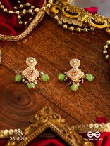 MADHUVRATA – SWEET AS SPRING BLOOM - GRACEFUL PINK ENAMELLED EARRINGS WITH KUNDAN GREEN BEADS AND PEARL DROPS