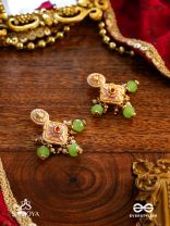 MADHUVRATA – SWEET AS SPRING BLOOM - GRACEFUL PINK ENAMELLED EARRINGS WITH KUNDAN GREEN BEADS AND PEARL DROPS
