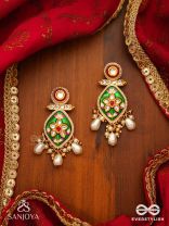 HARINAKSHI - DOE-EYED BEAUTY - GRACEFUL HANDCRAFTED KUNDAN EARRINGS WITH POLKI ACCENTS AND PEARL DETAILS