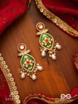 HARINAKSHI - DOE-EYED BEAUTY - GRACEFUL HANDCRAFTED KUNDAN EARRINGS WITH POLKI ACCENTS AND PEARL DETAILS