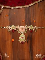 MADHUBHUSHANA - ADORNED WITH SWEETNESS - HANDCRAFTED KUNDAN ENAMEL NECKLACE WITH PEARL AND GEM DROPS