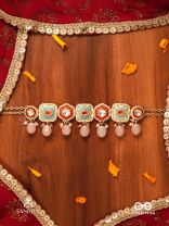 PUSHPAKSHI - BLOSSOMING BEAUTY - DELICATE KUNDAN MULTI-TONED ENAMEL CHOKER WITH DAINTY GEMSTONE DROPS