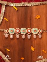 PUSHPAKSHI - BLOSSOMING BEAUTY - DELICATE KUNDAN MULTI-TONED ENAMEL CHOKER WITH DAINTY GEMSTONE DROPS