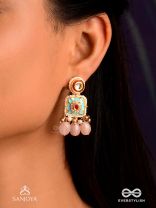 PUSHPAKSHI - BLOSSOMING BEAUTY - DELICATE KUNDAN MULTI-TONED ENAMEL EARRINGS WITH DAINTY GEMSTONE DROPS