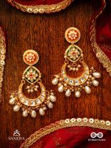 VIBHAVATI - ADORNED WITH RICHNESS - EXQUISITE KUNDAN EARRINGS WITH ENAMELLED POLKI DESIGN, PEARLS AND GEMSTONES