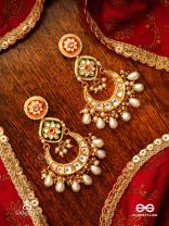 VIBHAVATI - ADORNED WITH RICHNESS - EXQUISITE KUNDAN EARRINGS WITH ENAMELLED POLKI DESIGN, PEARLS AND GEMSTONES
