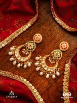 VIBHAVATI - ADORNED WITH RICHNESS - EXQUISITE KUNDAN EARRINGS WITH ENAMELLED POLKI DESIGN, PEARLS AND GEMSTONES