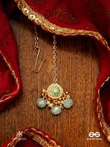 VARUNIKA - GODDESS OF WATER - GRACEFUL BLUE ENAMEL KUNDAN MAANGTIKA WITH LUSTROUS DROPS