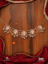 CHITRAMANI - JEWELLED ART - HANDCRAFTED KUNDAN NECKLACE WITH DETAILED ENAMEL WORK AND SOFT GEM DROPS