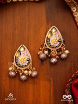 CHITRAMANI - JEWELLED ART - HANDCRAFTED KUNDAN EARRINGS WITH DETAILED ENAMEL WORK AND SOFT GEM DROPS