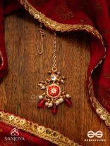 TRADITIONAL RED ENAMELLED POLKI MAANGTIKA WITH LUSTROUS BEADS AND PEARLS